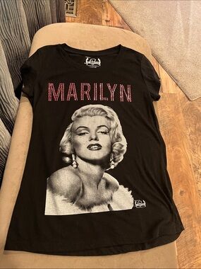 Women's Black Graphic Tee with Studded Rhinestones 'MARILYN' Lettering